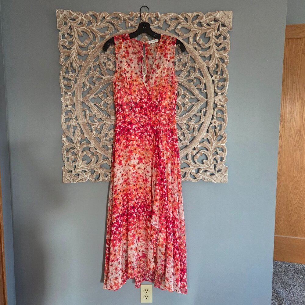 Calvin Klein Pink and Orange Floral Midi Dress